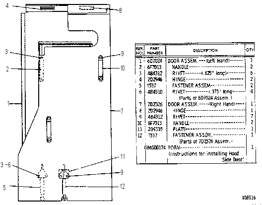 HOOD SIDE DOOR GROUP 7D4440 CAT