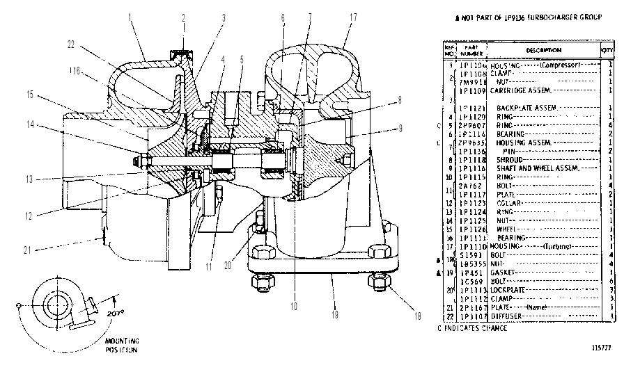 TURBOCHARGER GROUP 1P9136 CAT