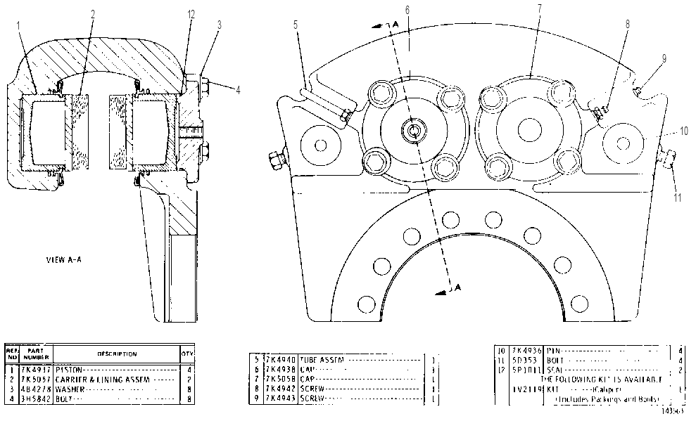 HYDRAULIC CALIPER SERVICE BRAKE GROUP 1V2127 CAT