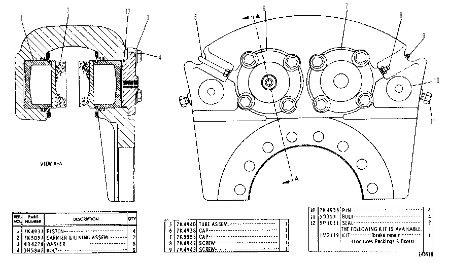 HYDRAULIC CALIPER SERVICE BRAKE GROUP 1V3076 CAT