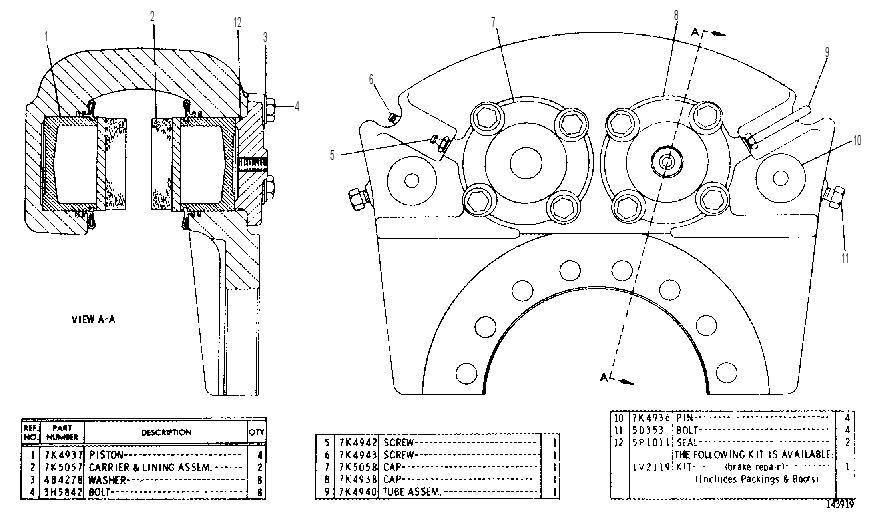 HYDRAULIC CALIPER SERVICE BRAKE GROUP 1V3077 CAT