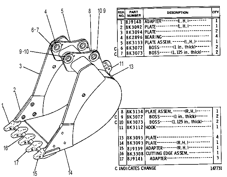 BUCKET & BEARING AS-HOE 8K3057 CAT