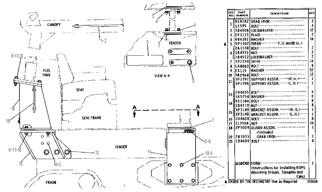 ROLL-OVER PROTECTIVE STRUCTURE MOUNTING GROUP 6P9489 CAT