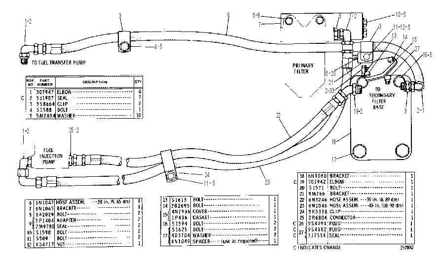Трубопроводы топливного фильтра 4N6412 CAT