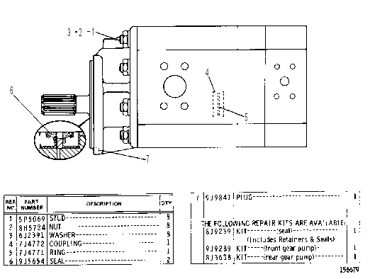 HYDRAULIC IMPLEMENT GEAR PUMP GROUP 9J8766 CAT