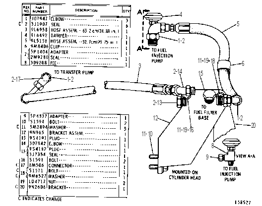 Трубопроводы топливного фильтра 9L6730 CAT