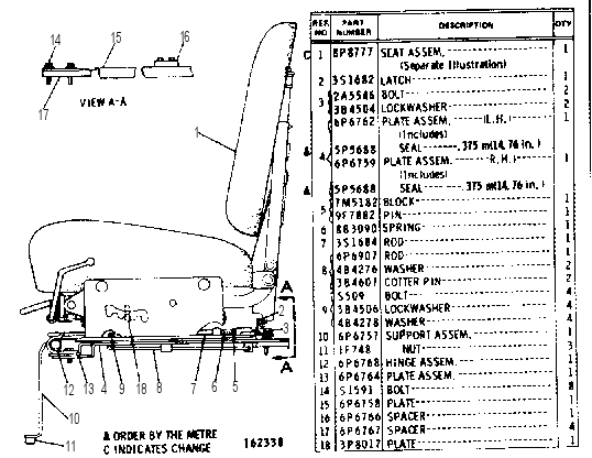 ADJUSTABLE SEAT GROUP 6P6998 CAT