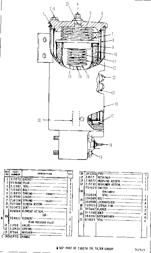 HYDRAULIC OIL FILTER GROUP 7J8076 CAT