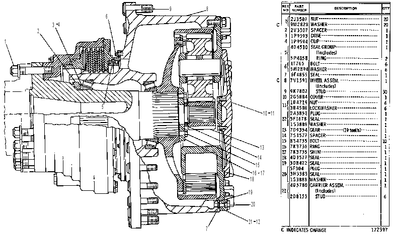 Колесо с бортовым редуктором и тормозом 3V3617 CAT