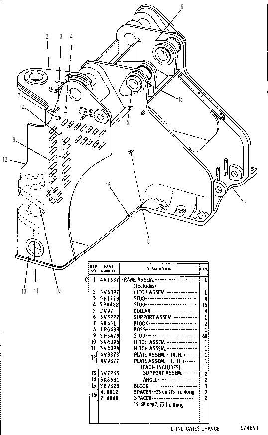 LOADER FRAME ASSEMBLY 4V1687 CAT