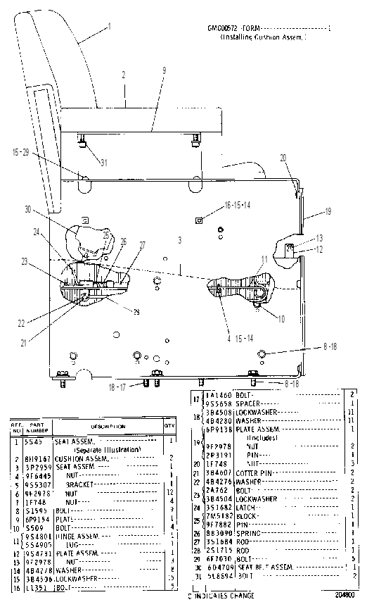 ADJUSTABLE SEAT 3P7935 CAT