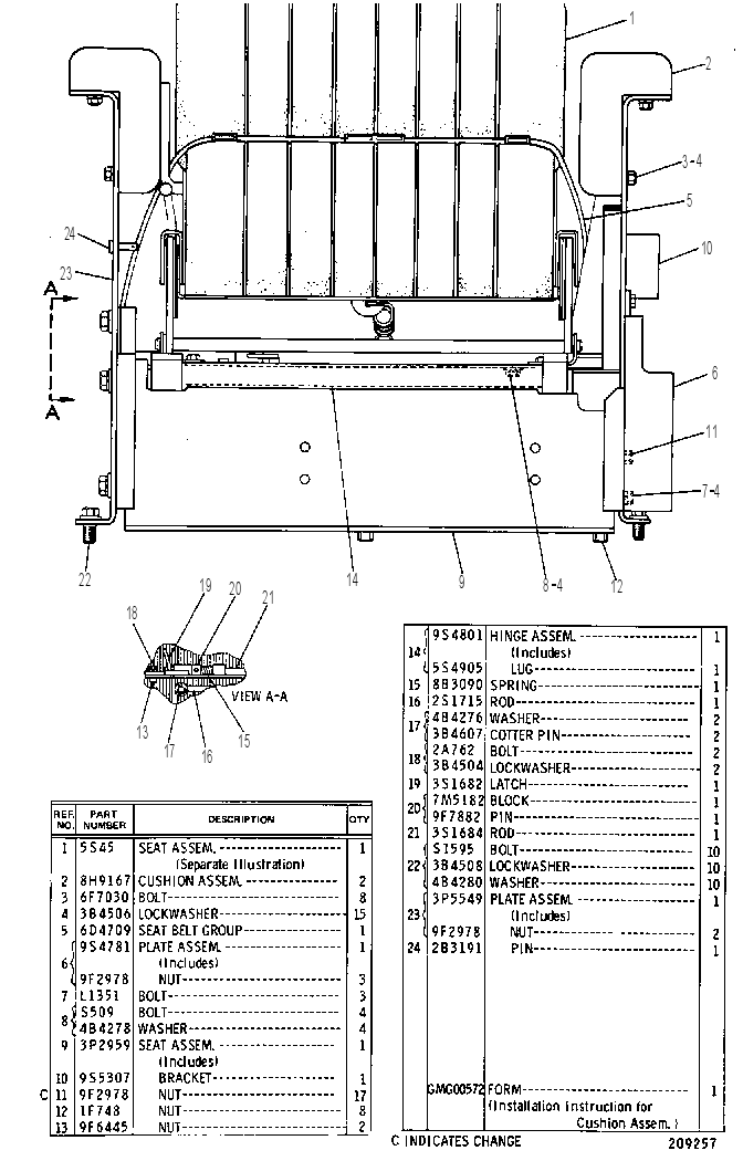 ADJUSTABLE SEAT GROUP 3P2960 CAT