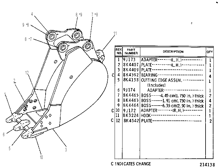 BUCKET & BEARING AS-HOE 8K1556 CAT
