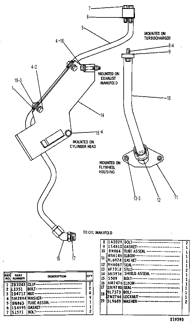 TURBOCHARGER OIL LINES GROUP 7N7086 CAT