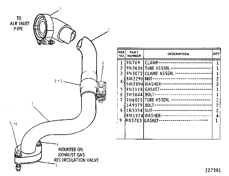 EXHAUST GAS RECIRCULATION LINES GROUP 9N6024 CAT