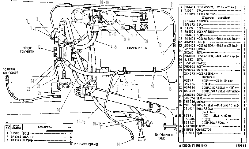 Трубопроводы масла трансмиссии 9D8985 CAT