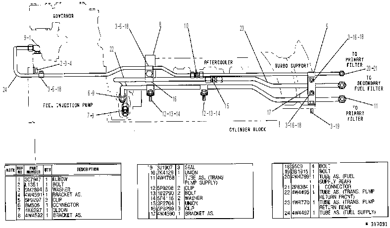Трубопроводы топливного фильтра 4W4806 CAT