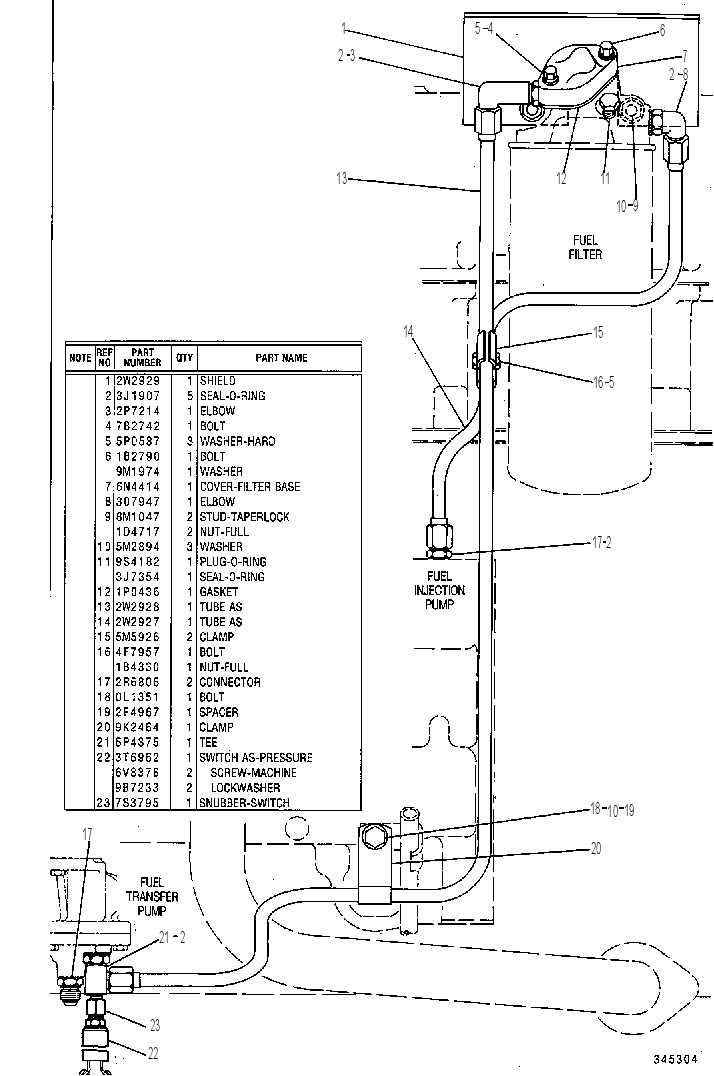 Трубопроводы топливного фильтра 2W1003 CAT