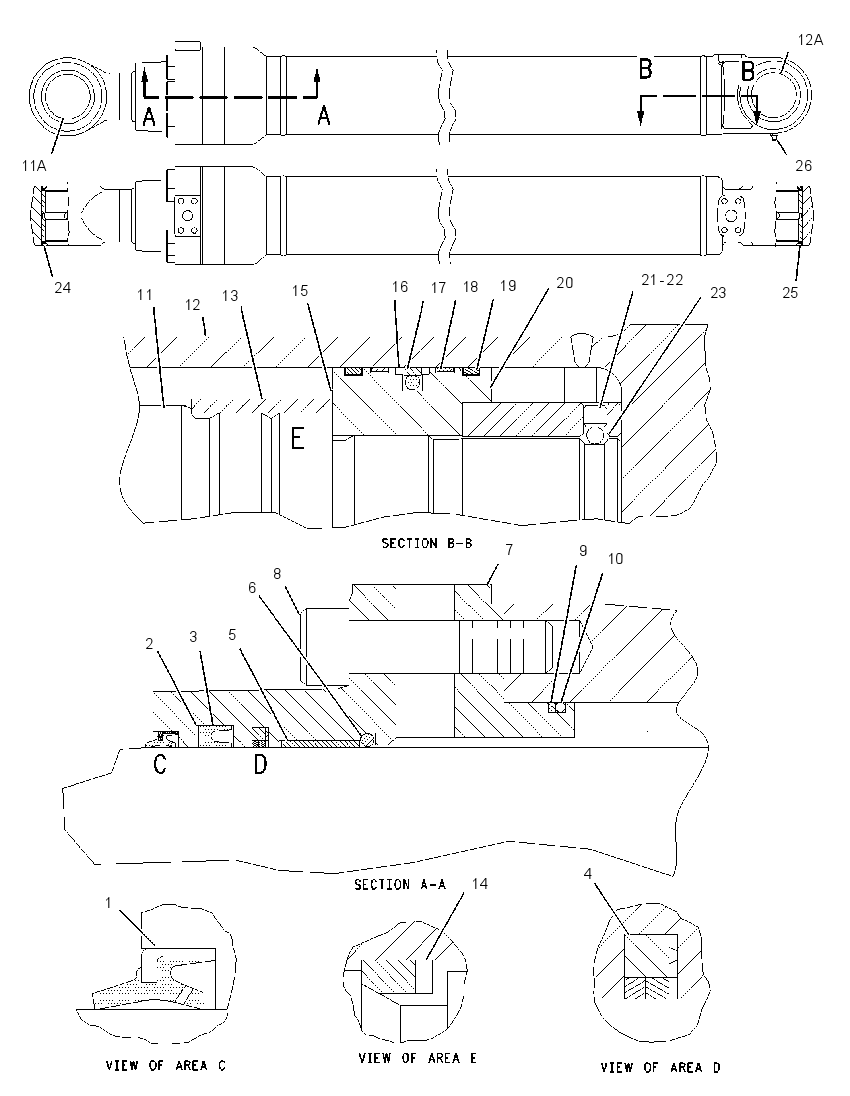 Цилиндр с уплотнениями стрелы 1915580 CAT