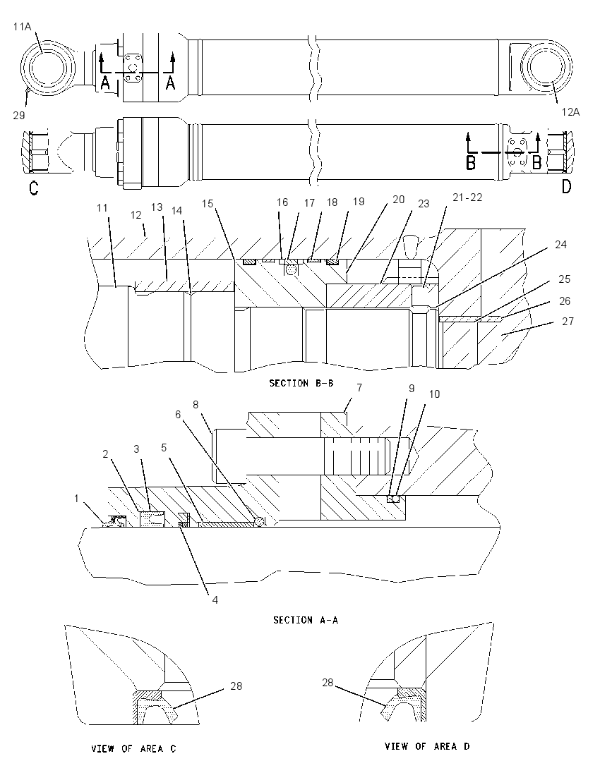 Цилиндр с уплотнениями рукояти 1915582 CAT