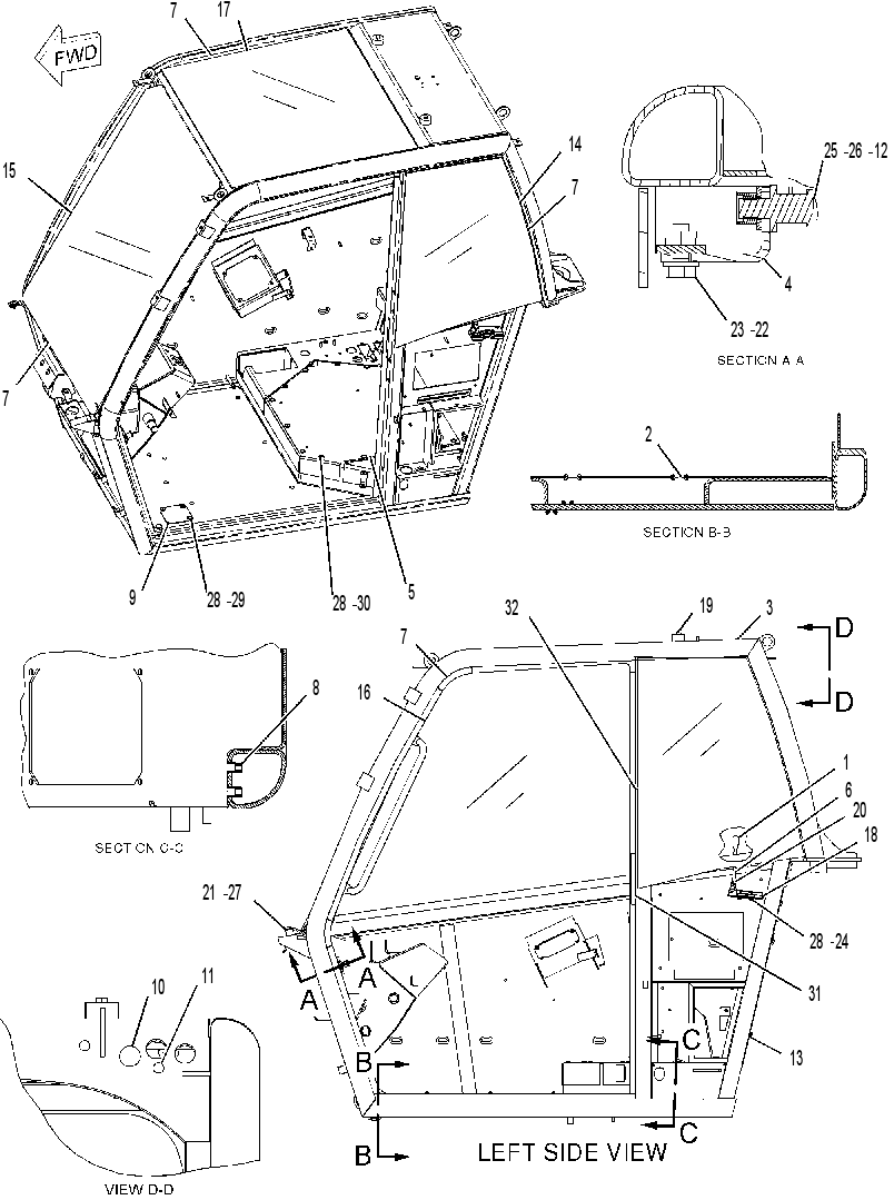 Кабина закрытая с ROPS 1741040 CAT