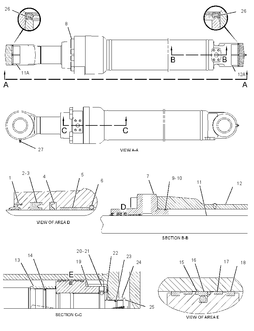 Цилиндр с уплотнениями рукояти 3604626 CAT