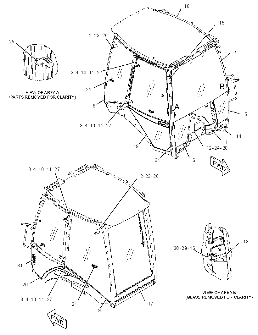 Кабина закрытая с ROPS 3167288 CAT
