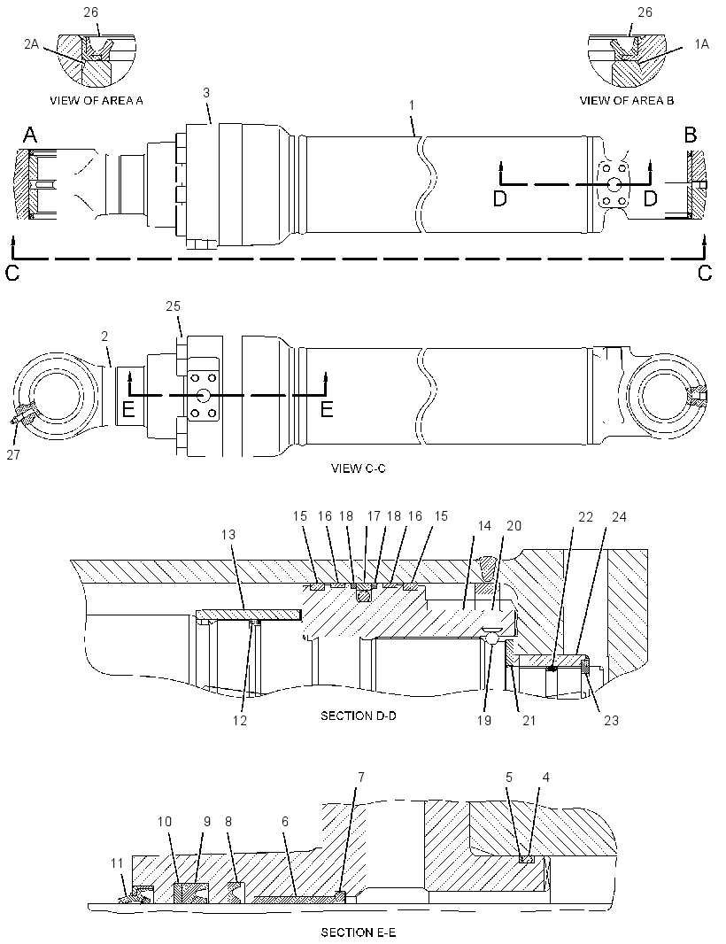 Цилиндр с уплотнениями рукояти 4185513 CAT