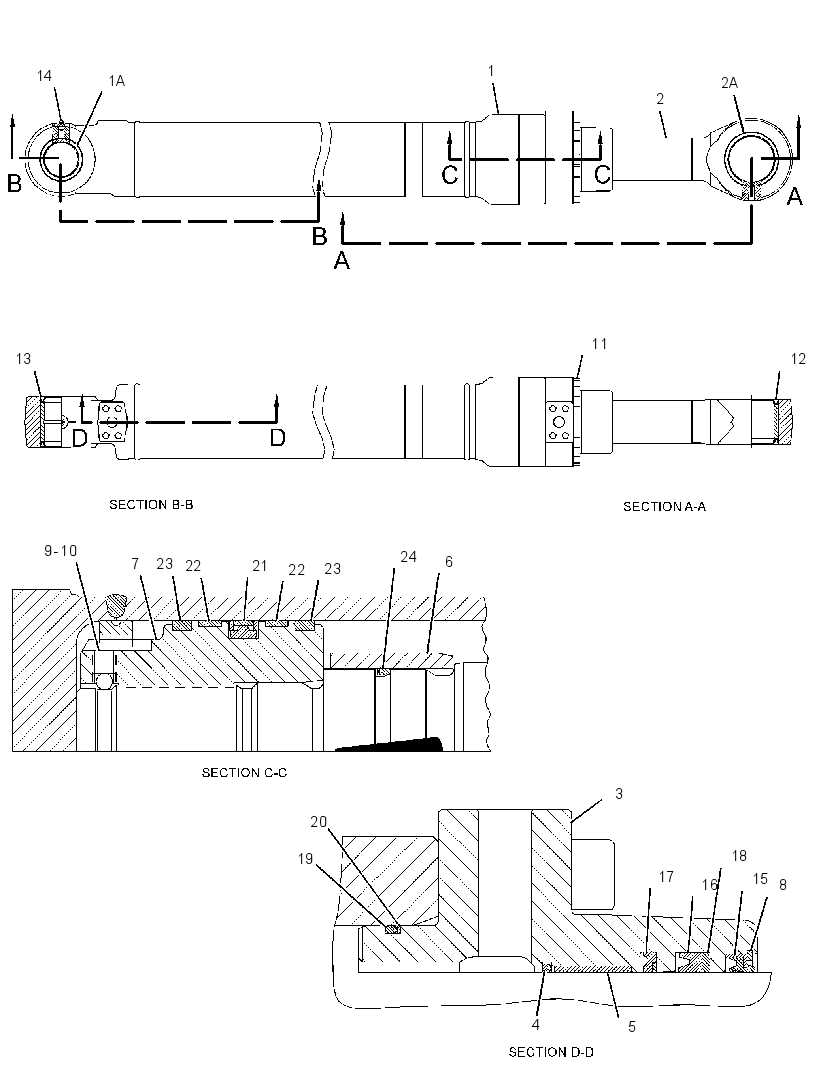 Цилиндр с уплотнениями стрелы 4156387 CAT
