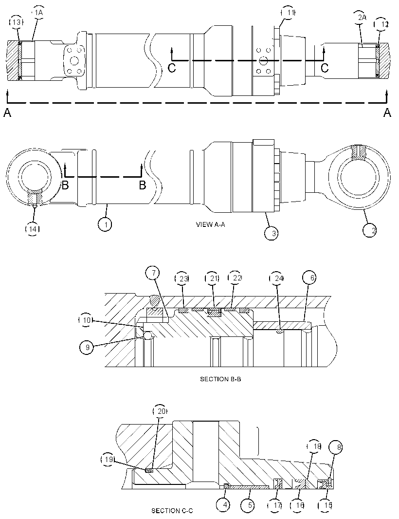 Цилиндр с уплотнениями стрелы 3852856 CAT