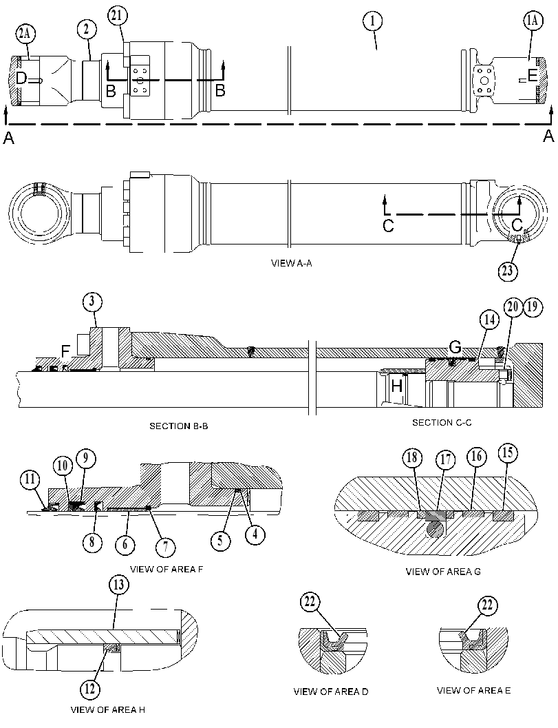Цилиндр с уплотнениями стрелы 5724800 CAT