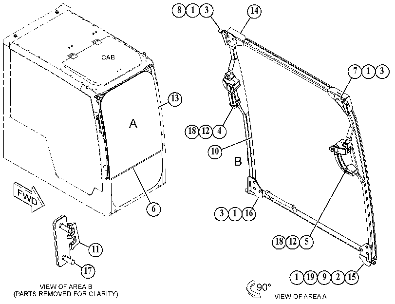 Окно кабины 5861919 CAT