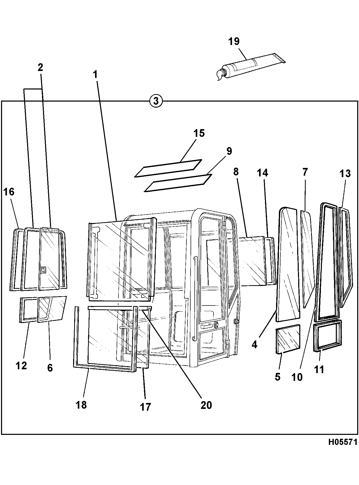 Стекло 233/24401 JCB