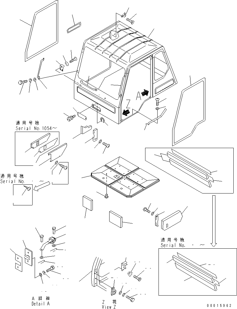CAB ASS'Y,(TINTED GLASS AND SUN VISOR) 561-54-64A02 KOMATSU