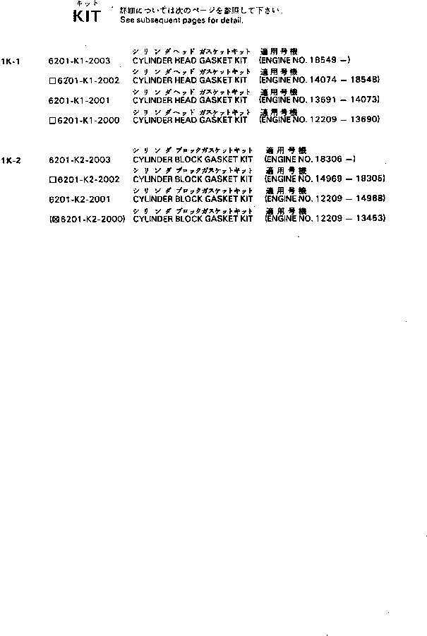 Комплект прокладок, блок цилиндров 6201-K2-2001 KOMATSU