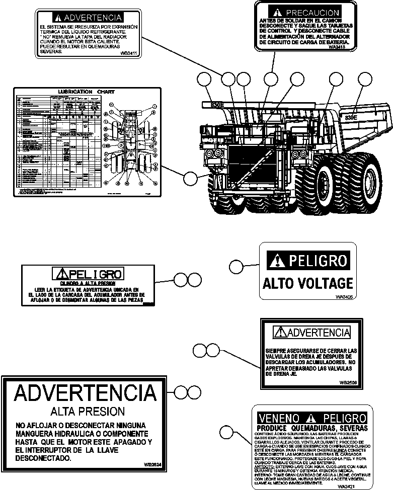 LUBE CHART - R.H. COVER AT LADDER WB2601 KOMATSU