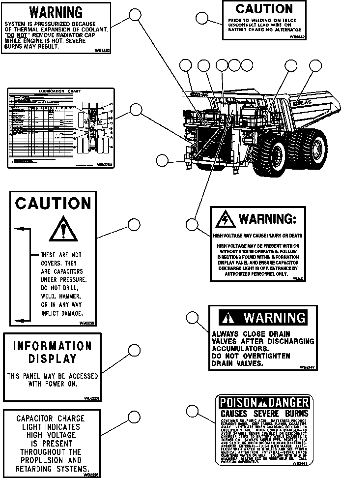 DECAL, RADIATOR CAP WARNING (TOP OF GRILLE) WB2452 KOMATSU