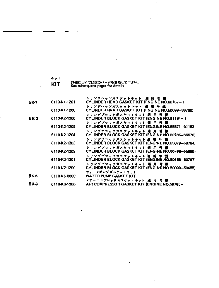 Комплект прокладок, блок цилиндров 6110-K2-1202 KOMATSU