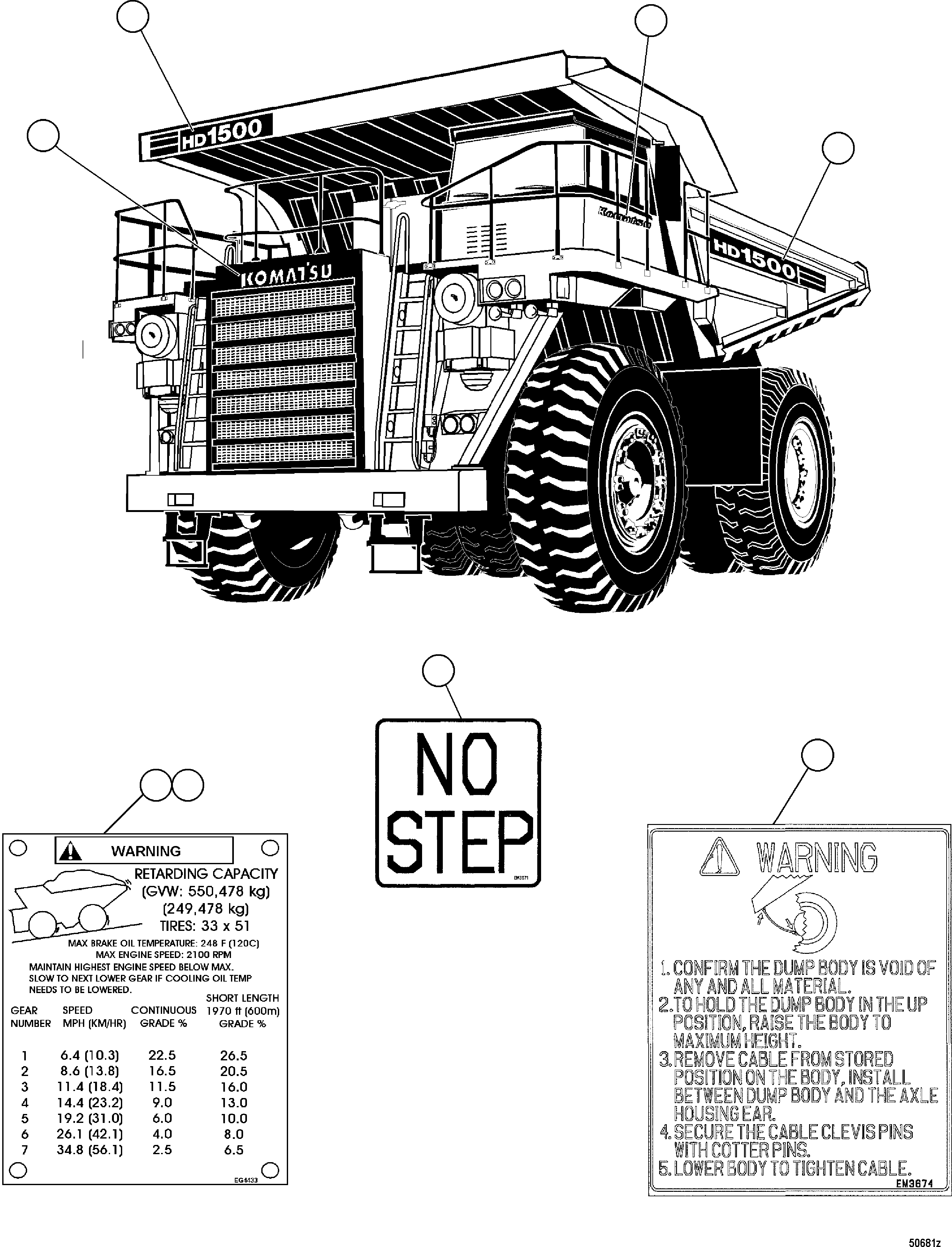DECAL, NO STEP EM3671 KOMATSU