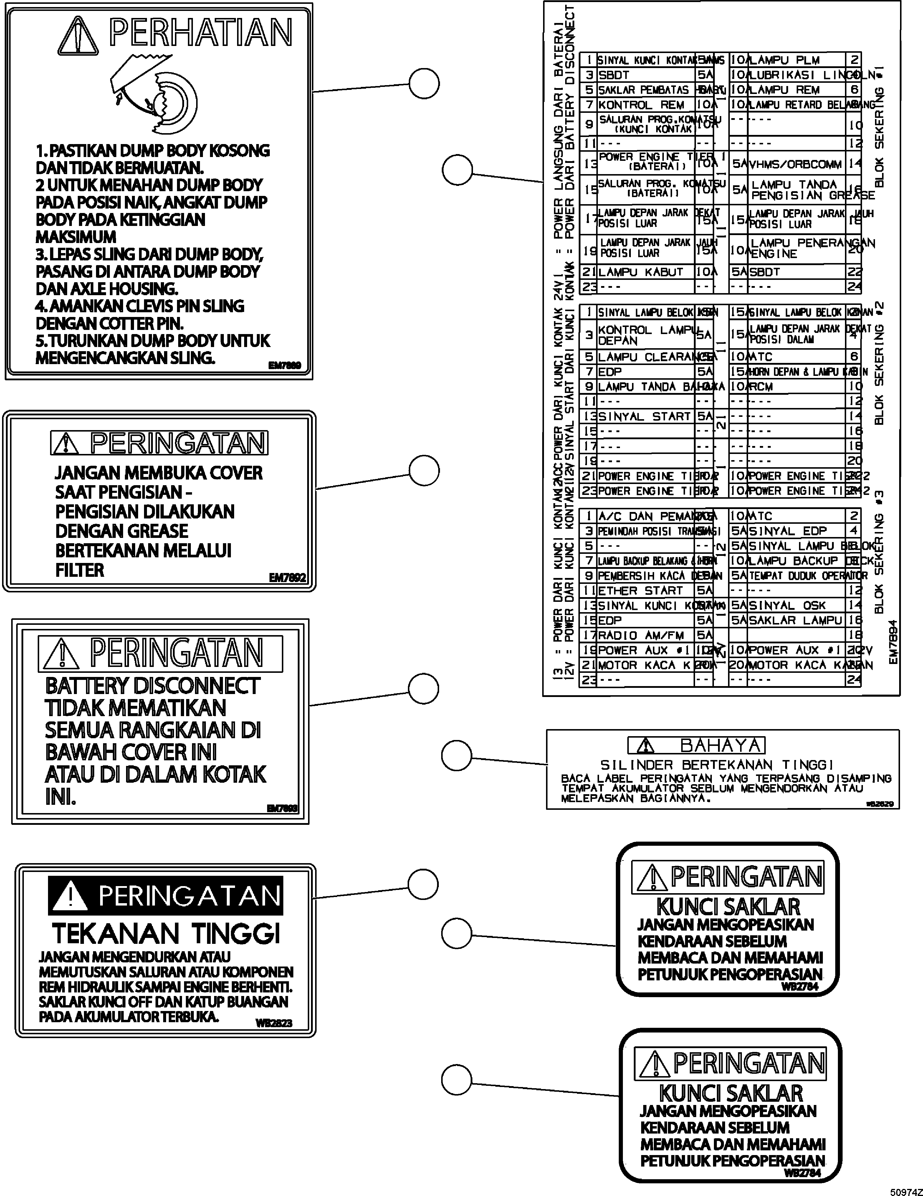 DECAL, WARNING - RAISED BODY EM7889 KOMATSU