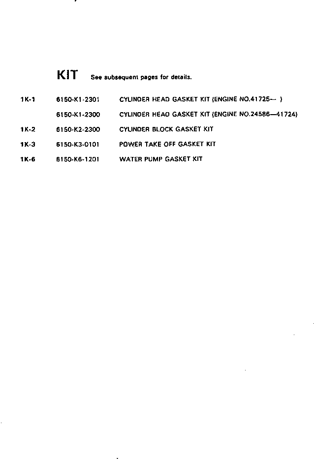GASKET KIT,POWER TAKE OFF 6150-K3-0101 KOMATSU