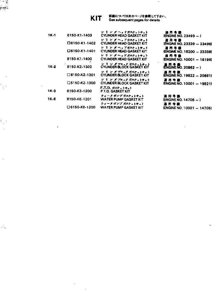 Комплект прокладок, блок цилиндров 6150-K2-1302 KOMATSU