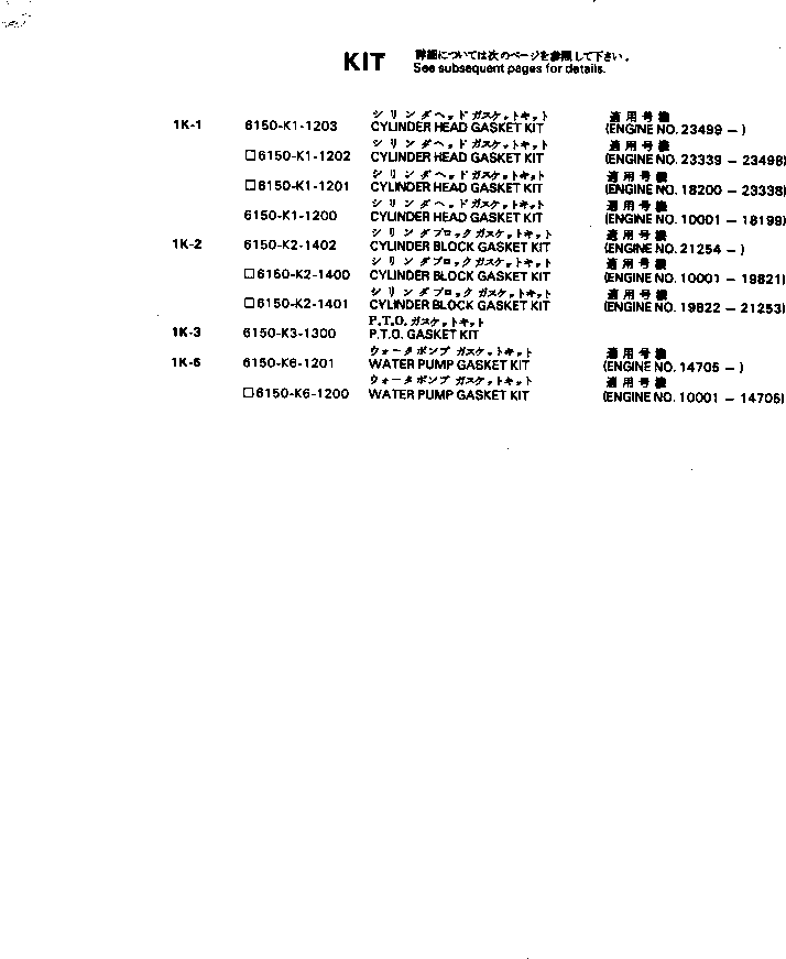 Комплект прокладок, блок цилиндров 6150-K2-1402 KOMATSU