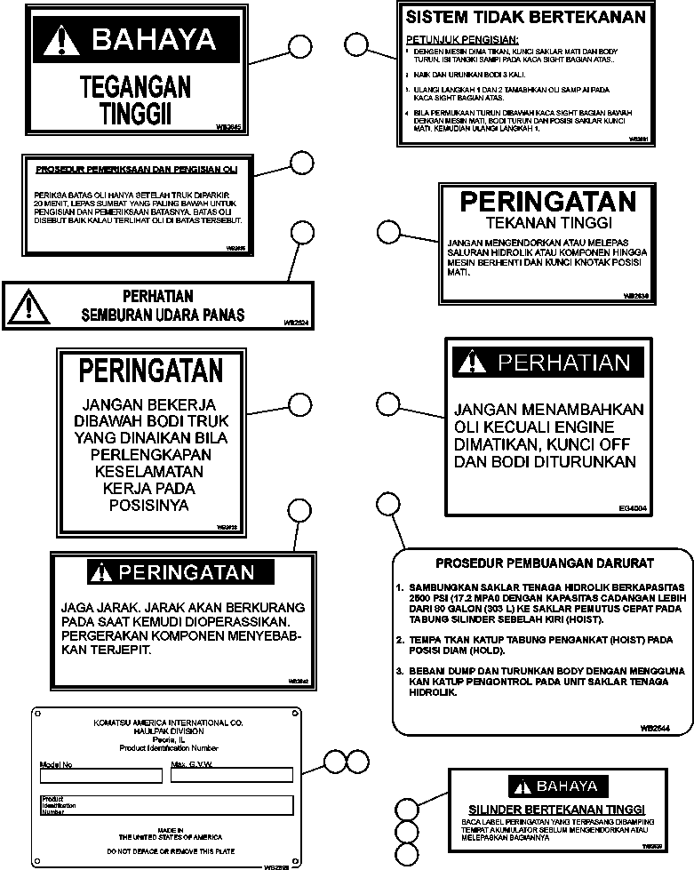 DECAL, EMERGENCY DUMP PROCEDURES WB2644 KOMATSU