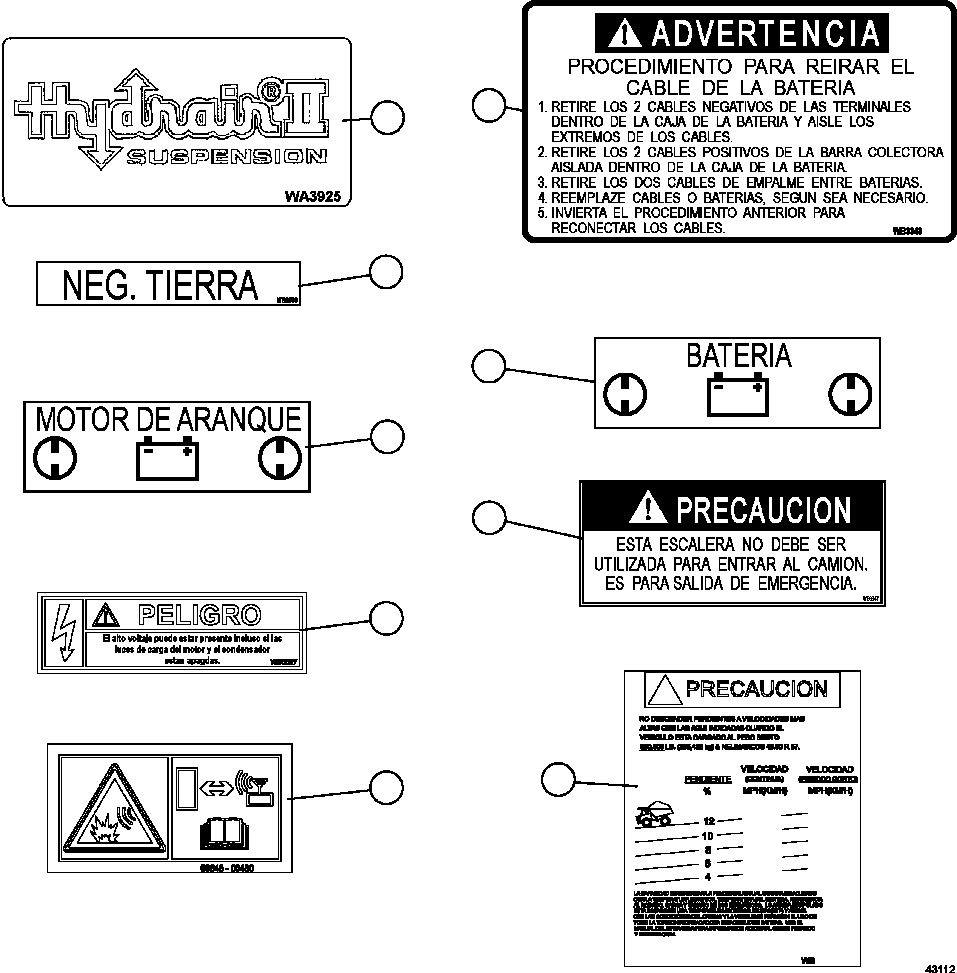 DECAL, GRADE SPEED CHART (SPANISH) 58E-98-10010 KOMATSU