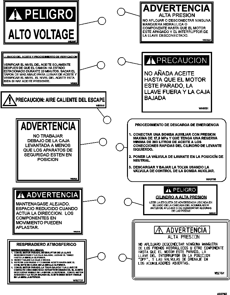 DECAL, EMERGENCY DUMP PROCEDURE (LH SIDE OF FRAME BEHIND HOIST CYLINDER) 58B-93-00490 KOMATSU
