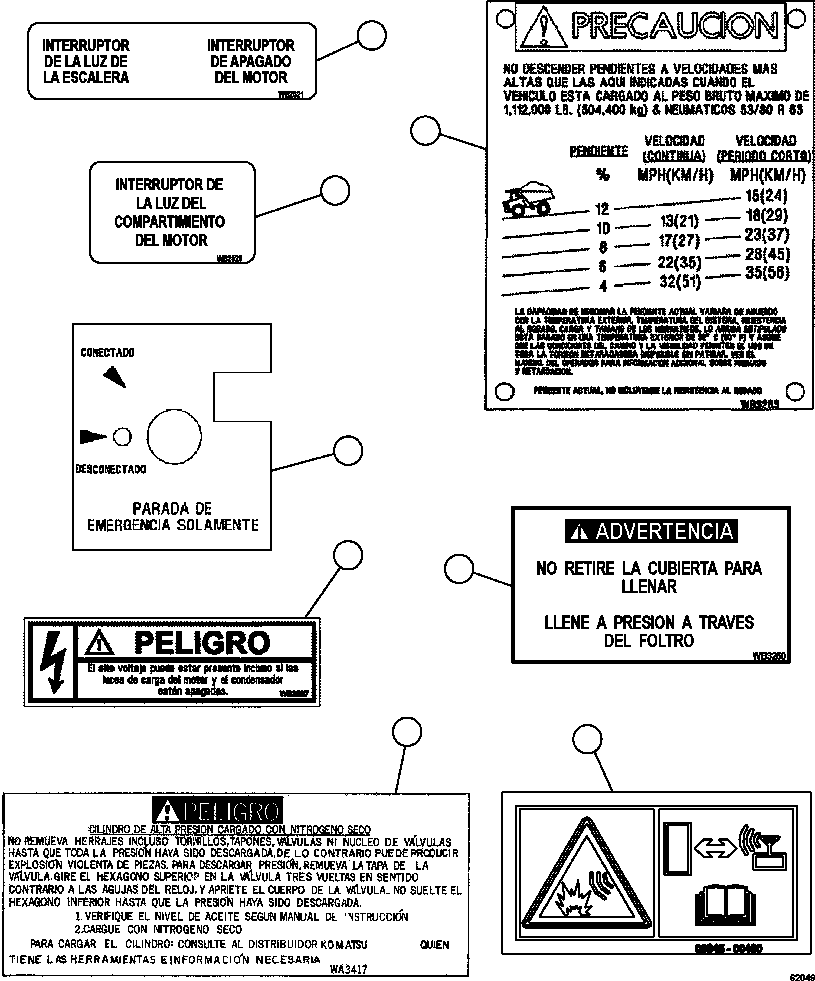 DECAL, GRADE SPEED CHART (INSIDE CAB) WB3898 KOMATSU