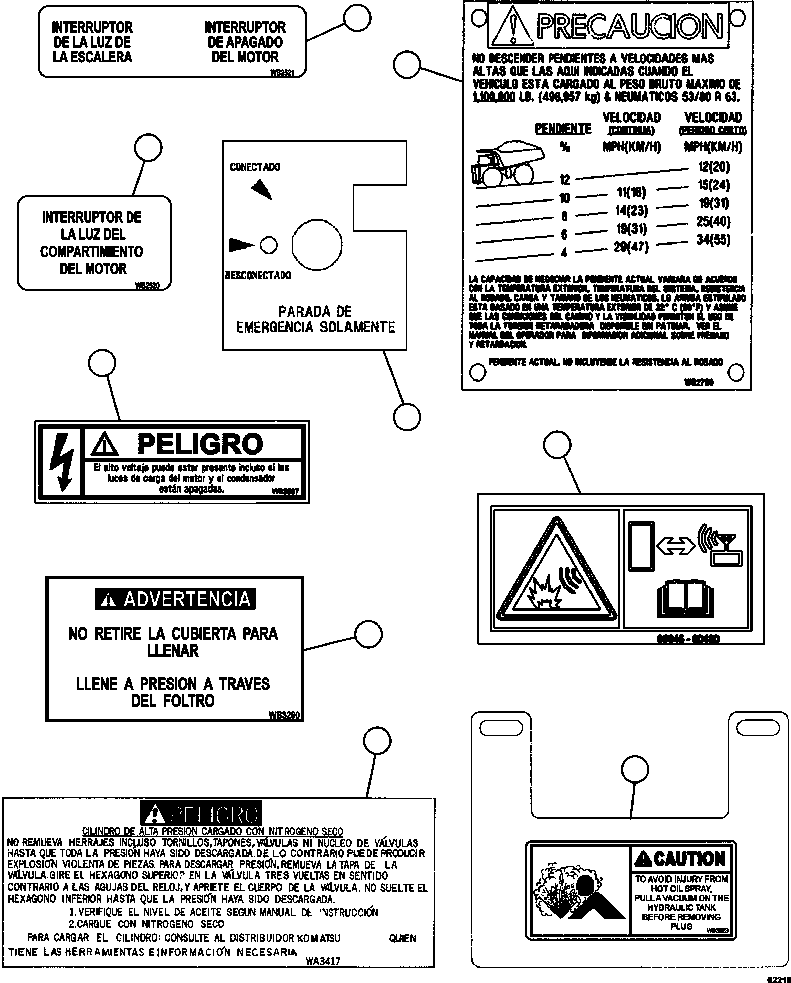 DECAL, PRESSURIZED FLUID WARNING (FRONT WHEEL HUBS) 58E-93-00620 KOMATSU