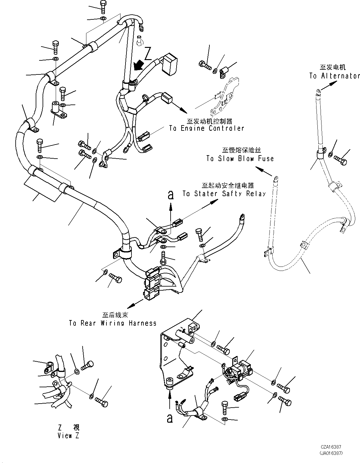 Cable(Rear Wiring Harness,Wiring Harness and Switch,With 60Amp. Alternator,Emergency Steering, Automatic Control Type) (423-06-42310) KOMATSU