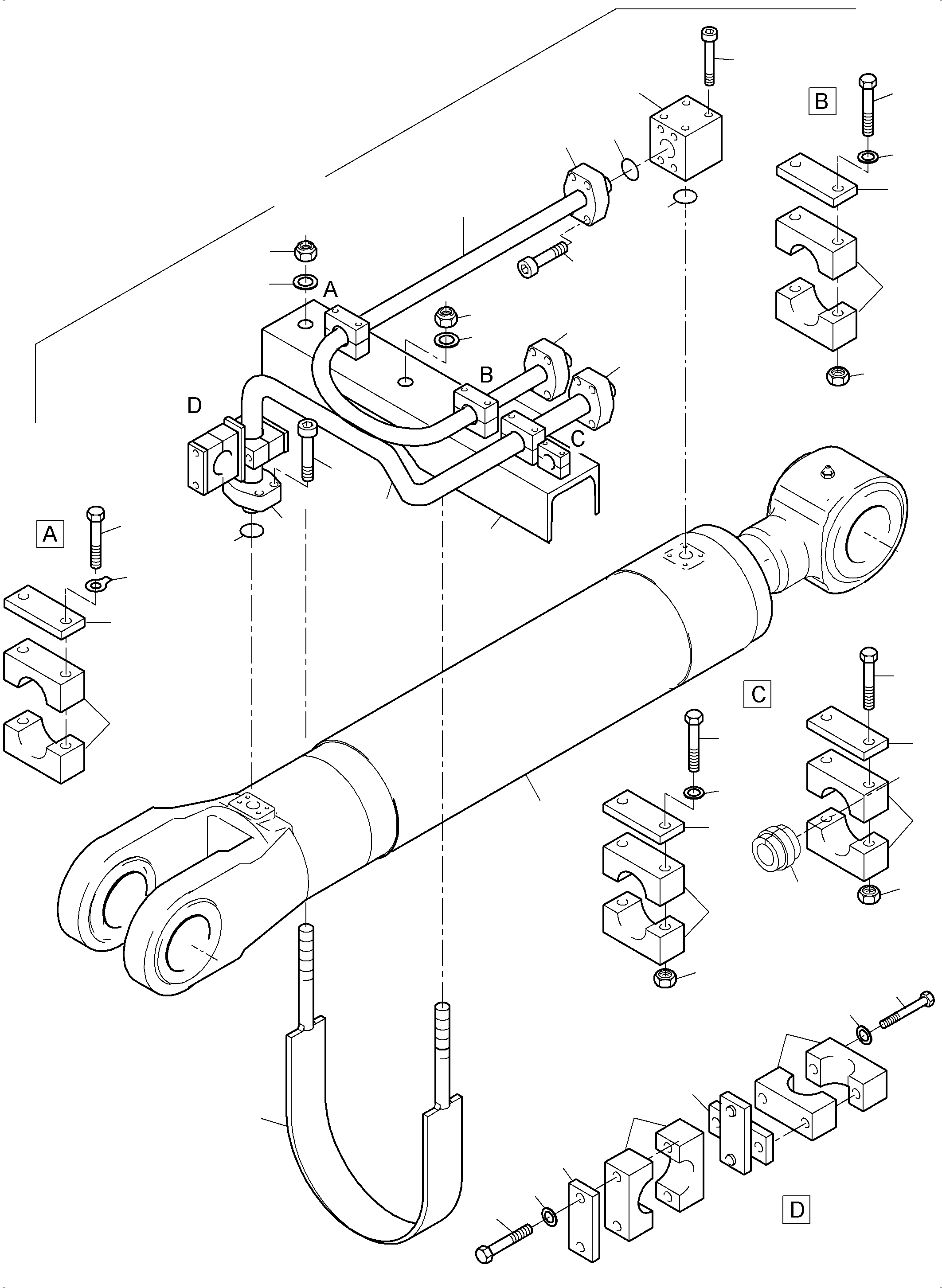 Piping Backhoe cylinder assy. r.h. fig-nos. 01-29 982 253 40 KOMATSU